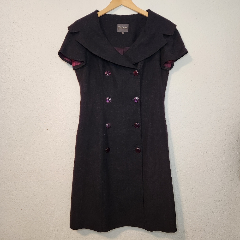 Kay Unger Linen‎ Blend Elegant 50s Style Sheath Dress, Size 8